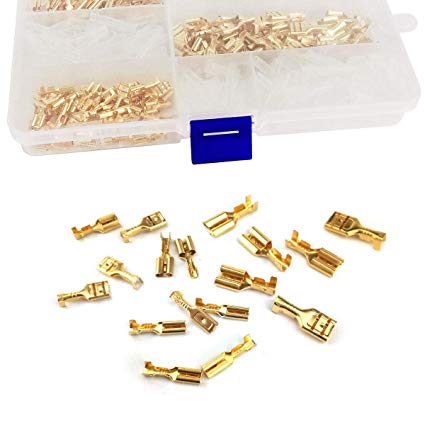 Hamineler 300 Pcs Wire Crimp Terminal with Insulating Sleeve Female Spade Connector (2.8mm 4.8mm 6.3mm) Brass Crimp Terminal Assortment Kit