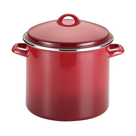 Rachael Ray Enamel on Steel 12-Quart Covered Stockpot, Red Gradient