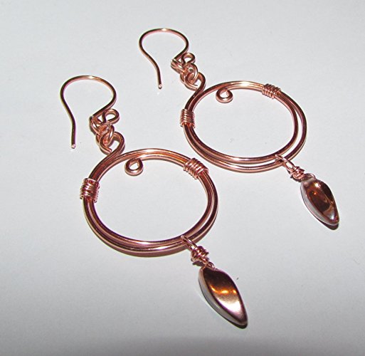 Copper Hoop Earrings with Copper Capri Glass Twist Drops