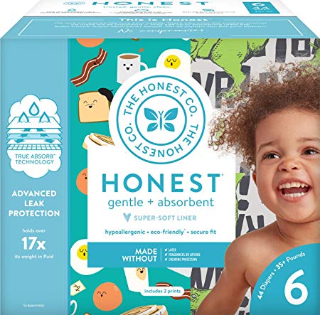 The Honest Company Club Box Diapers with TrueAbsorb Technology, T-Rex & Breakfast, Size 6, 44 Count