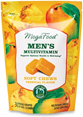 MegaFood, Men's Multivitamin Soft Chews, Daily Supplement, Supports Optimal Health and Well-Being, Gluten-Free, Vegetarian, Tropical, 30 Chews (30 Servings)