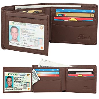 RFID Blocking Cowhide Leather Wallet for Men with 2 ID Windows