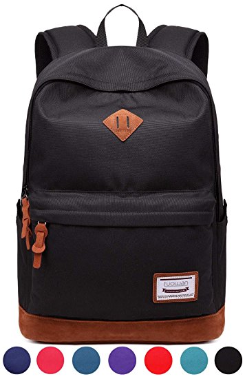 School College Backpack Bookbag Laptop Rucksack Travel Bag Casual Daypack with USB Charging Port Fits 15.6 Inch Laptop (01Black)
