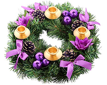 Purple Ribbon Christmas Advent Wreath. For Advent Calendar Season Candle Deocr and X-mas Candles Decorations