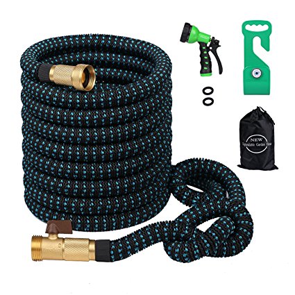 Greenbest Expanding/Expandable Garden Hose, Car Hose,Plastic Hose Hanger, 3/4Nozzel Solid Brass Connector,Double Latex Core,Extra woven Strength Fabric cover,Storage Sack,Spray Nozzle BlackBlue(100FT)