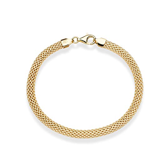 MiaBella 18K Gold Over Sterling Silver Italian 5mm Mesh Link Chain Bracelet for Women 7"-7.5"-8"