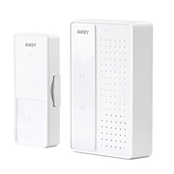 AUKEY Wireless Doorbell with Up to 1148ft Wireless Range, 4 Volume Levels and 36 Tones, White