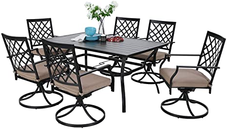 Sophia & William Patio Dining Set 7 Pieces Outdoor Metal Furniture Set, 6 x Swivel Chairs with 1 Rectangular Umbrella Table for Outdoor Lawn Garden Black