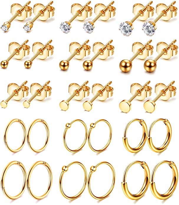 ORAZIO Cartilage Earrings for Men Women Stainless Steel Flat Ball CZ Stud Earrings Hoop Tragus Helix Cartilage Piercing