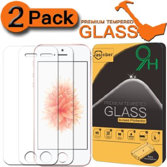 [2-Pack] iPhone SE Screen Protector, Jasinber Premium Tempered Glass Screen Protector for iPhone SE/5S/5C/5 with 9H Hardness/Anti-Scratch/Anti-Fingerprint/Bubble Free