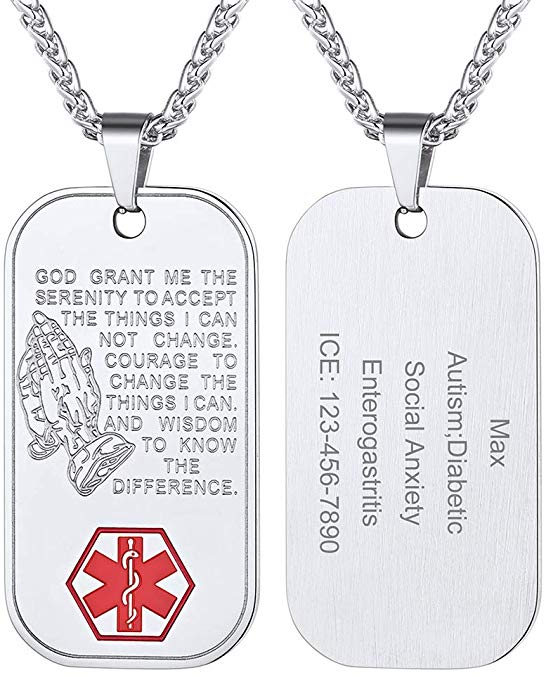 Supcare Tag Necklace Pendant Medical Alert ID Jewelry Stainless Steel for Women/Men/Children, Medical Emergency Identification Dog Tag Necklace Jewelry