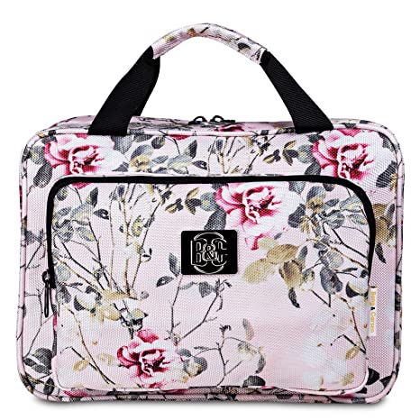 Large Hanging Travel Cosmetic Bag For Women - Travel Toiletry And Cosmetic Makeup Bag With Many Pockets (Spring Roses)