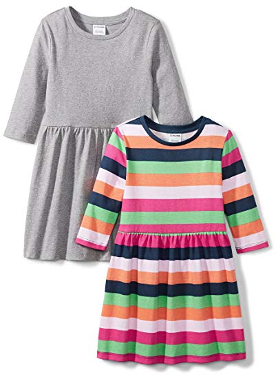 Spotted Zebra Girls' 2-Pack 3/4-Sleeve Skater Dresses