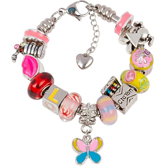 Girls Charm Bracelet With Charms, Fits Pandora Jewelry, First Day Of School, Pink