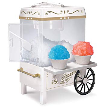 Nostalgia SCM525WH Vintage Countertop Snow Cone Maker Makes 20 Icy Treats, Includes 2 Reusable Plastic Cups & Ice Scoop – Ice White, 8 oz