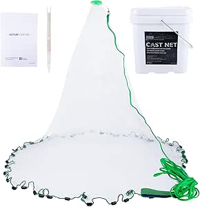 Goture American Fishing Cast Net Saltwater Freshwater, 3/8inch 1/4in Mesh Size Casting Net for Bait Fish Shrimp Trap, Black Sinkers, 3ft/4ft/5ft/6ft/8ft/10ft Radius Throw Cast Net with Needle