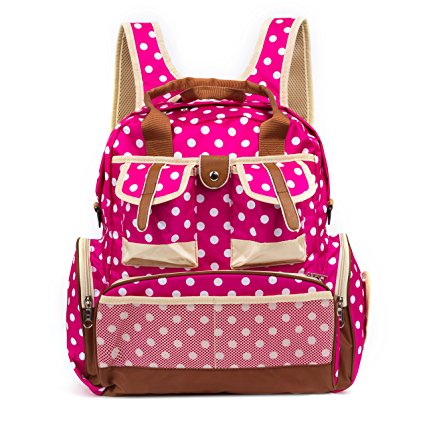 Baby Lovess Waterproof Fabric Multifunction Nappy Baby Diaper Bag,Baby Travel Backpack Shoulder Bag Fit Stroller Changing Pad Diaper Bag Tote Bag for Mummy and Dad,Rose Red