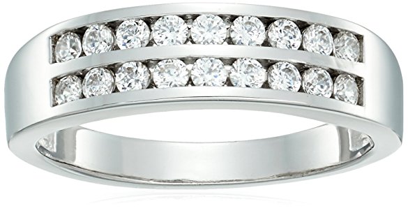 Platinum-Plated Sterling Silver Swarovski Zirconia Double Row Band Ring