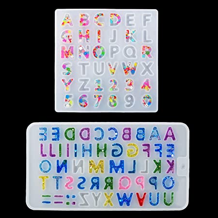 LET'S RESIN 2Pcs Alphabet Resin Molds, Letter Number Silicone Molds Jewelry Casting Molds, Epoxy Molds for Resin Keychain, Jewelry Accessories