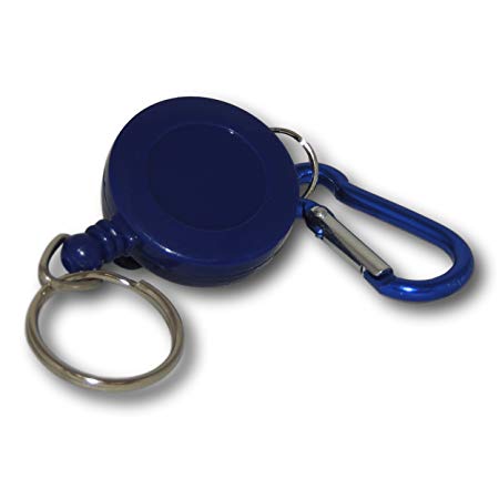 EPOSGEAR Retractable Reel Recoil Pull Key Ring Chain Cord Carabiner Belt Clip Ski Pass ID Card Badge Holder (1 Pack, Blue - Keyring)