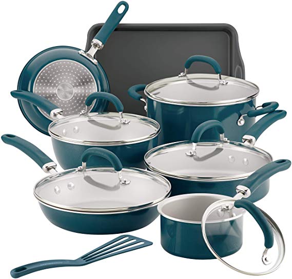 Rachael Ray 12144 Create Delicious Nonstick Cookware Pots and Pans Set, Teal Shimmer