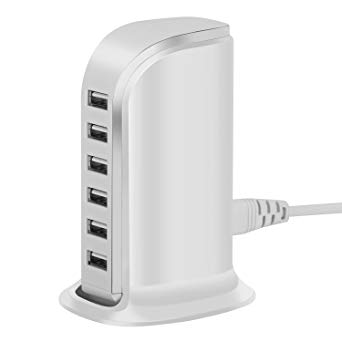 USB Wall Charger 6-Port Desktop Charger, Vid Goo Travel Charging Station With Smart IC Tech For Android Iphone X/8/7/6s Plus/Ipad/Galaxy S7/Note 5 And More (White)