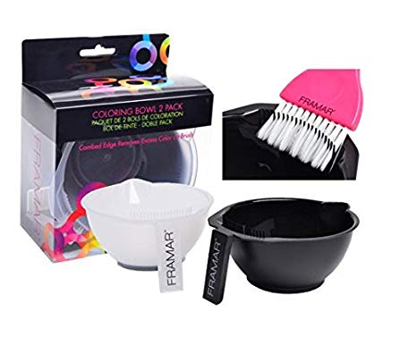 Framar Color Bowl with Brush Cleaner Set – Mixing Bowls – For Hair Color, Hair Bleach, Hair Dye, Coloring – Coloring Set – 2 Pack Bowls