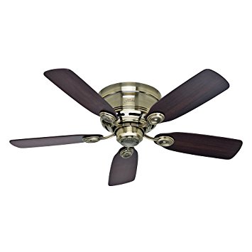 Hunter Fan Company 51062 Low Profile IV 42-Inch Ceiling Fan with Five Dark Walnut/English Cherry Blades, Antique Brass