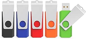 KEXIN 16 GB USB 3.0 Flash Drive 5 Pieces Swivel Flash Drive USB 3.0 Pen Drive USB Stick 16 Giga USB Flash Drive Pendrive (5 Multicoloured: Black Blue Green Red Orange)