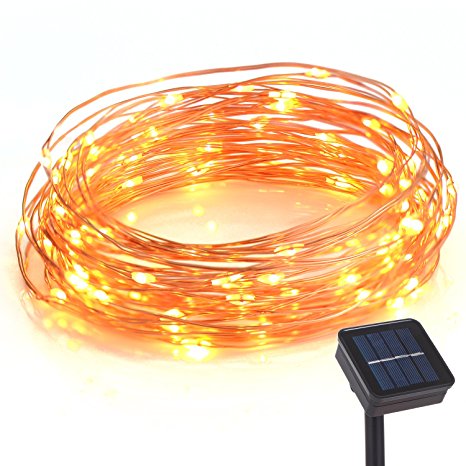 Sundix LED Solar Powered String Lights, 8 Modes 100 LEDs 33 Feet Copper Wire Lights, Waterproof Starry Ambiance Outdoor Lighting for Christmas, Party and Holiday Decorations (Warm White)