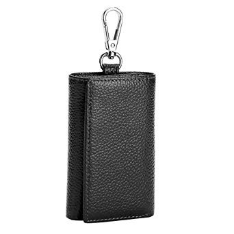 Leather Key Case Wallet Keychain Key Holder 6 Hanging Buckle Hooks Snap Closure