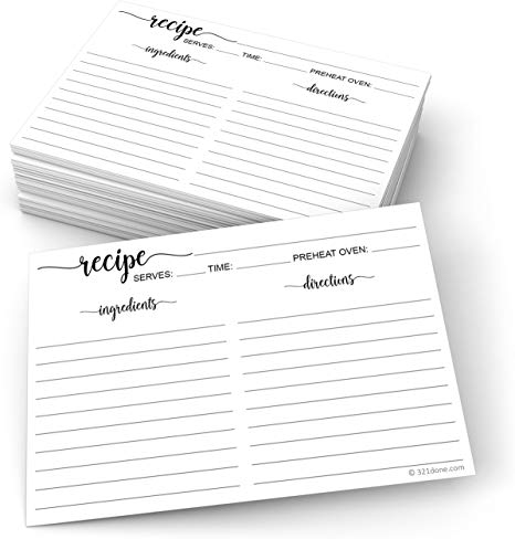 321Done Recipe Cards (Set of 50) 4" x 6" Large White - Black and White Minimalist for Weddings, Bridal Shower - Double-Sided - Made in USA - Notes From