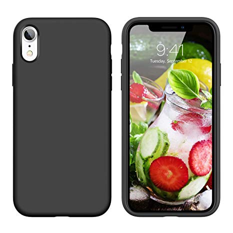 YINLAI iPhone XR Case Silicone Black, Slim Fit Non Slip Grip Soft Rubber Cover Shockproof Hybrid Hard Back Protective Bumper Dust Proof Durable Sturdy Boy Men Phone Cases for iPhone XR 6.1 2018, Black