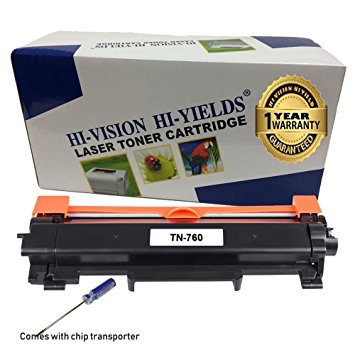 HI-VISION HI-YIELDS Compatible [NO CHIP] TN760 Toner Cartridge HighYield 3000pages Printer use with HL-L2350DW/L2390DW/L2395DW/L2370DW DCP-L2550DW MFC-L2710DW/L2750DW HL-L2370DWXL MFC-L2750DWXL(1Pk)