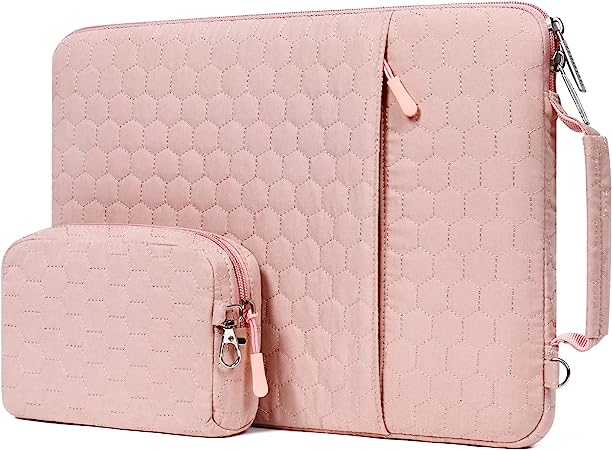 MOSISO Laptop Sleeve Compatible with MacBook Air/Pro, 13-13.3 inch Notebook,Compatible with MacBook Pro 14 inch 2023-2021 A2779 M2 A2442 M1, Hexagon Vertical Bag with Small Case&Side Handle&Belt, Pink