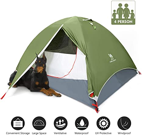 CAMEL CROWN Dome Tent 2-4 Person Camping Tent – Spacious, Lightweight and Flame Resistant Outdoor Hiking Universal Improved Tent