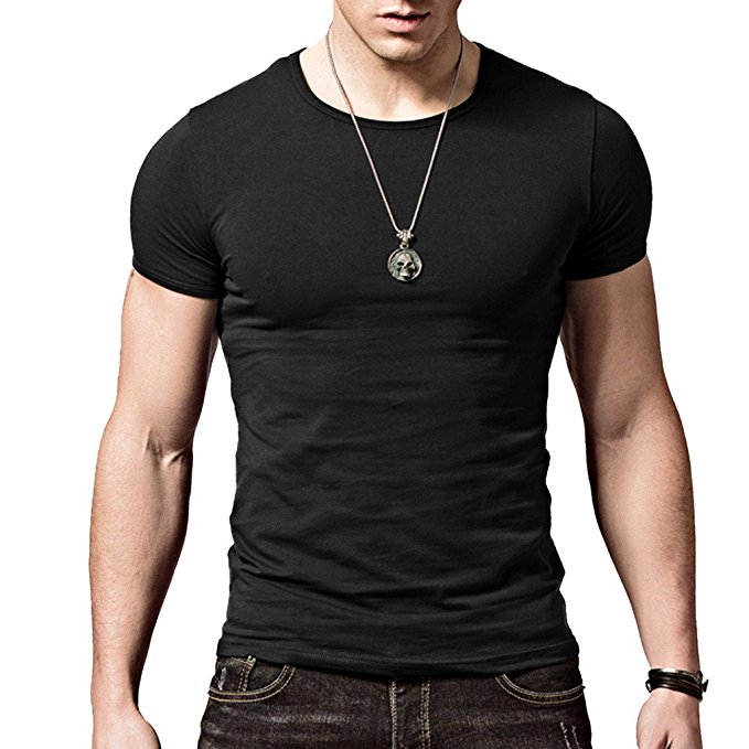 XShing Form Fitting Men Soft Stretchy Short Sleeves Athletic Muscle Solid Color Cotton T Shirt