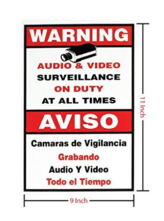 R-Tech Security Surveillance CCTV Camera Video Warning Sign Decal 9" X 11" Weather-Resistant