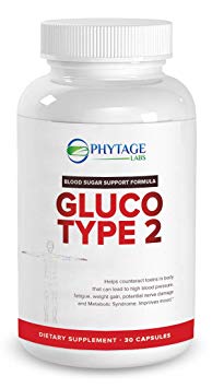 Phytage Labs GlucoType 2 Blood Sugar Metabolism Support Supplement Stabilizer | Non-GMO Natural Type 2 Diabetes Optimizer | Promotes Normal Blood Sugar Levels, Blood Pressure, Fatigue – 30 Capsules
