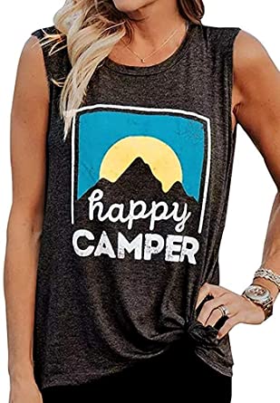 Women HappyCamper Tank Top Sunrise Casual Sleeveless T-Shirt Blouse Vest