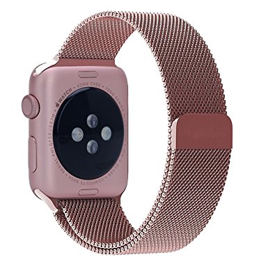 Smart Watch Band, Fully Magnetic Closure Clasp Mesh Loop Stainless Steel iWatch Band Replacement Bracelet Strap for Watch Sport&Edition 42MM-Rose Gold