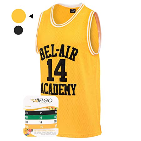 AFLGO Fresh Prince of Bel Air #14 Basketball Jersey S-XXXL – 90's Clothing Throwback Will Smith Costume Athletic Apparel Clothing Top Bonus Combo Set with Wristbands
