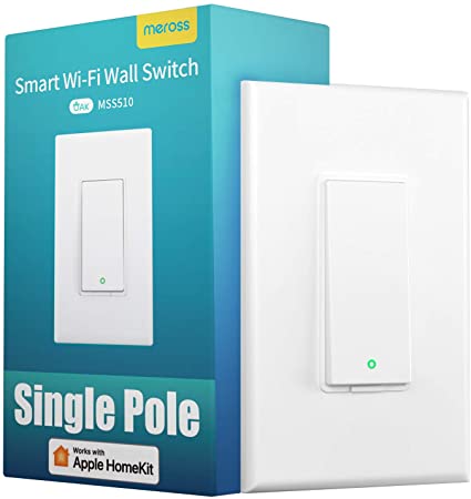 meross Smart Light Switch Works with Apple Homekit, Siri, Alexa and Google Assistant, 2.4Ghz WiFi Light Switch, Neutral Wire Required, Single Pole, Remote Control, Schedule, No Hub Needed
