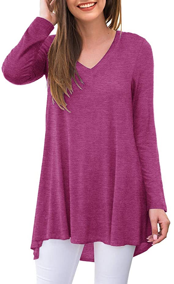 AWULIFFAN Women's Fall Long Sleeve V-Neck T-Shirt Sleepwear Tunic Tops Blouse Shirts