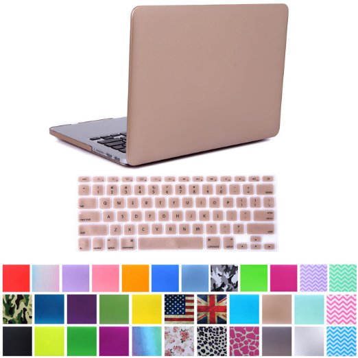 HDE MacBook Pro 13" Retina Case Hard Shell Cover Rubberized Soft Touch   Keyboard Skin - Fits Model A1425 / A1502 (No CD Drive) (Gold)