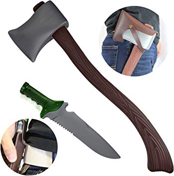 JOYIN 23" Axe Toy & 10" Knife Toy with Leather Cases for Buffalo Plaid and Lumberjack Party Suppies and Prop Weapon Toys