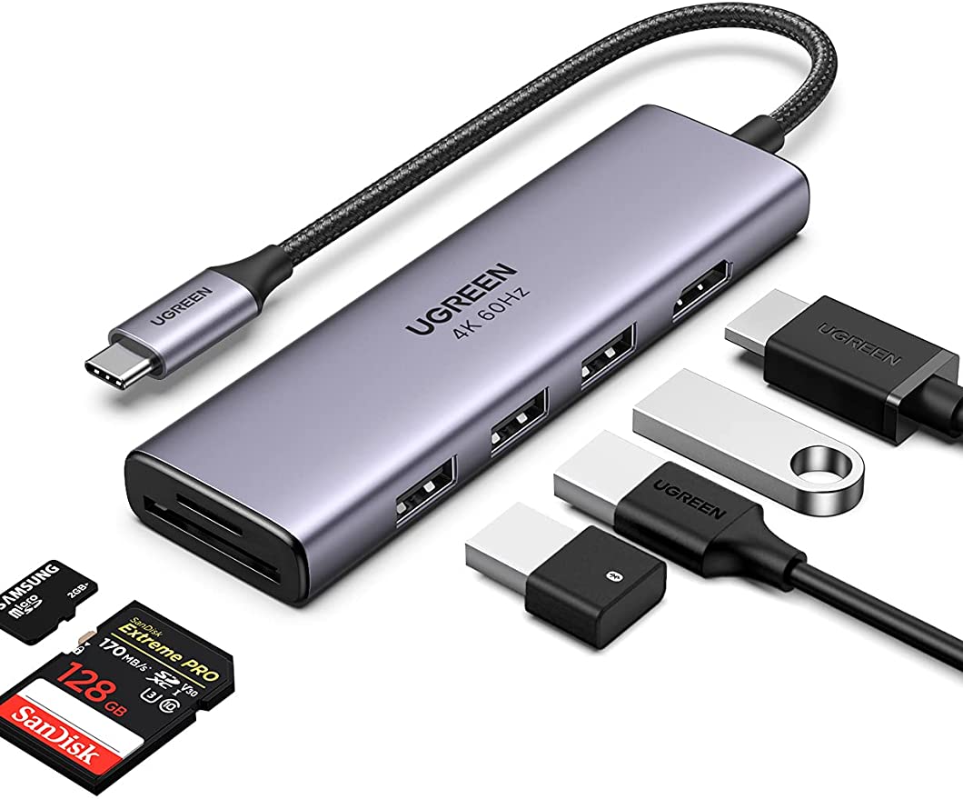 UGREEN USB C Hub 4K@60Hz Multiport USB C Hub mit HDMI, SD/TF Kartenleser, 3 USB 3.0 Anschlüssen Kompatibel mit MacBook Air/Pro, iPad Pro 2021, iPad Mini 6, XPS 13 Book und mehr Typ c Geräten