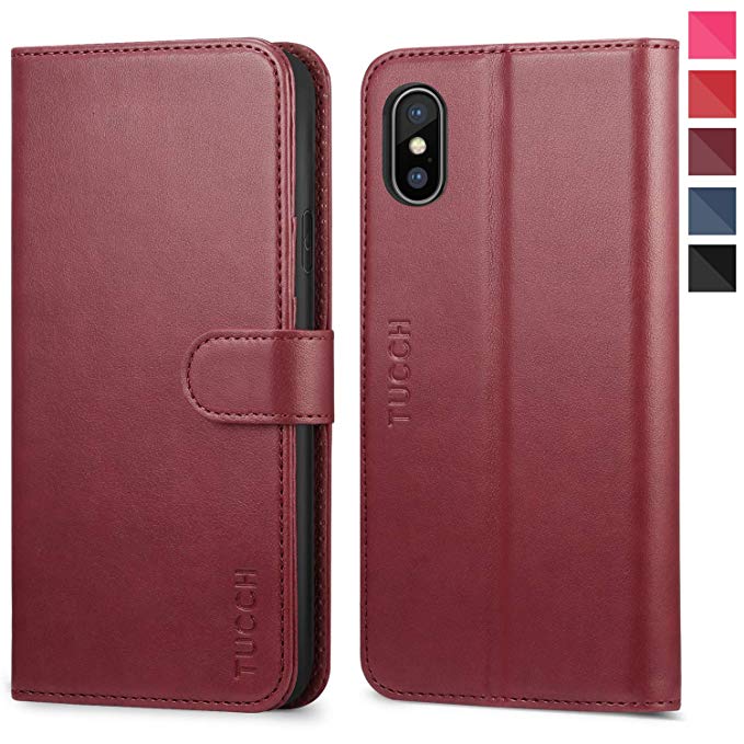 iPhone XS Case, iPhone XS Wallet Case, [Wireless Charging]TUCCH PU Leather Flip Slim Book Case [RFID Blocking] Card Holder,Magnetic Closure [Auto Wake/Sleep] Compatible with iPhone XS(5.8 inch) - Red