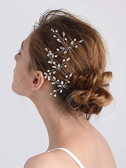 fxmimior Bridal Hair Accessories Pearl Crystal Hair Pins Hair Clips Bobby Pin Wedding Party Evening Headpiece Head Wear (pack of 3) (rose gold)