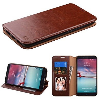 ZTE Zmax Pro Case (MetroPCS/T-Mobile), Zmax Pro Case, ZTE Grand X Max 2 Case, BornTech PU Leather Fold stand Wallet pouch with Credit Card Slots Phone Cover Case (Brown)